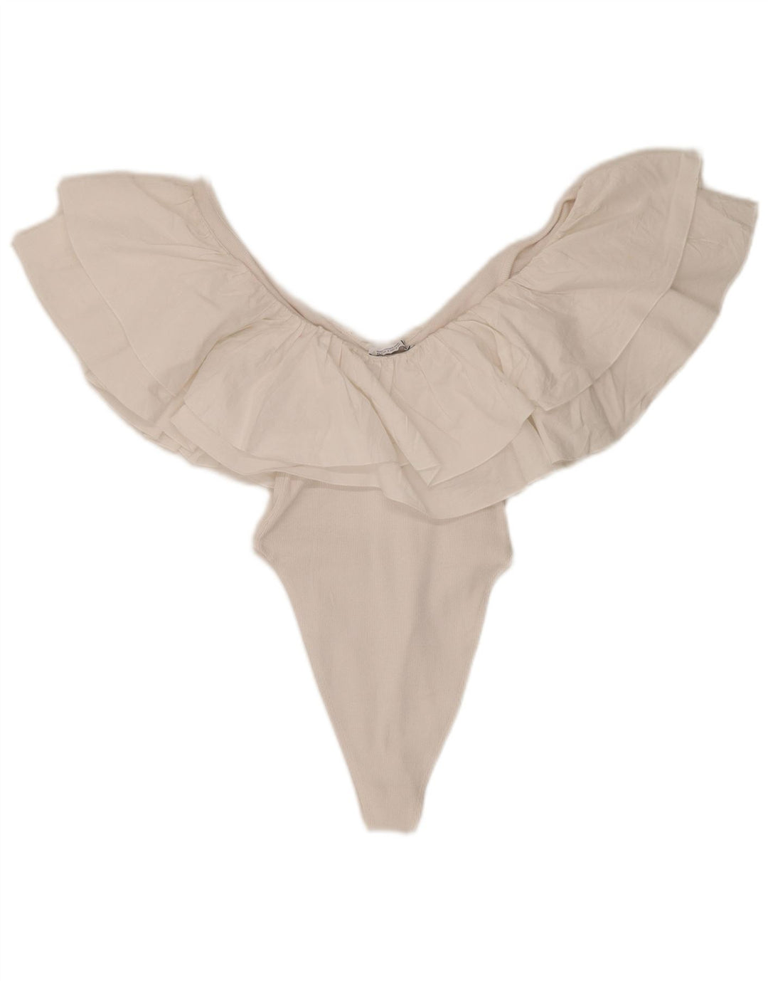 Zara Damen-Body mit Rüschen, UK-Größe 8, Größe S, weiße Baumwolle