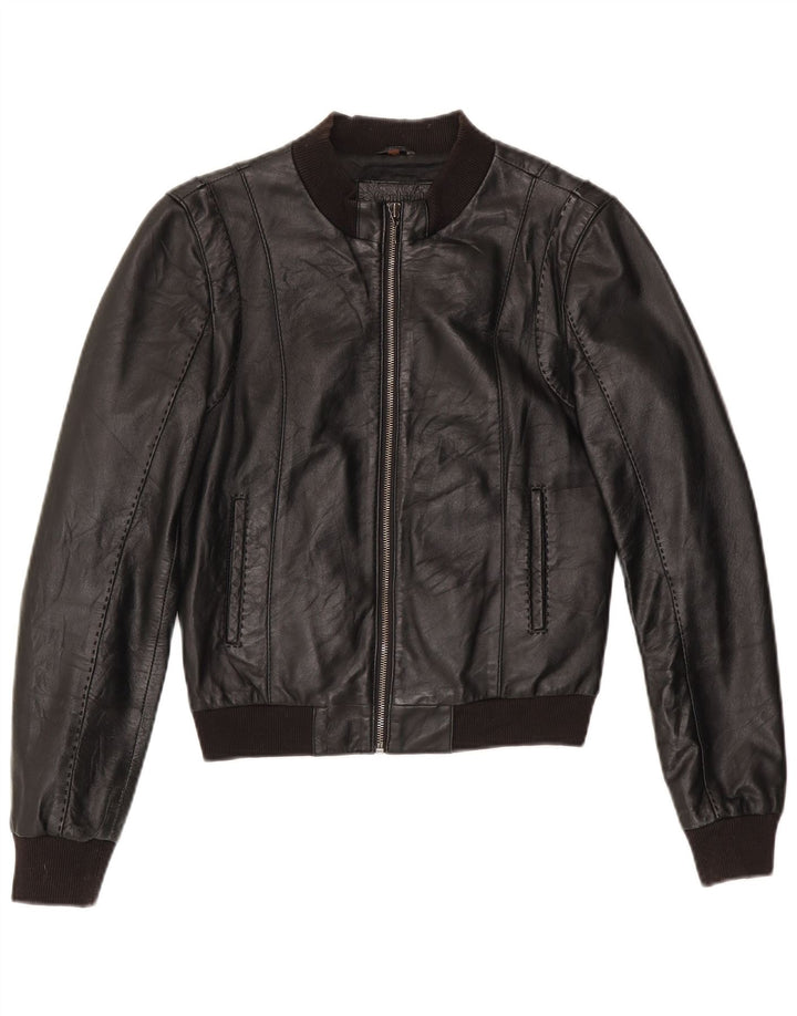 Conbipel Damen Crop Lederjacke IT 42 Mittelschwarzes Leder