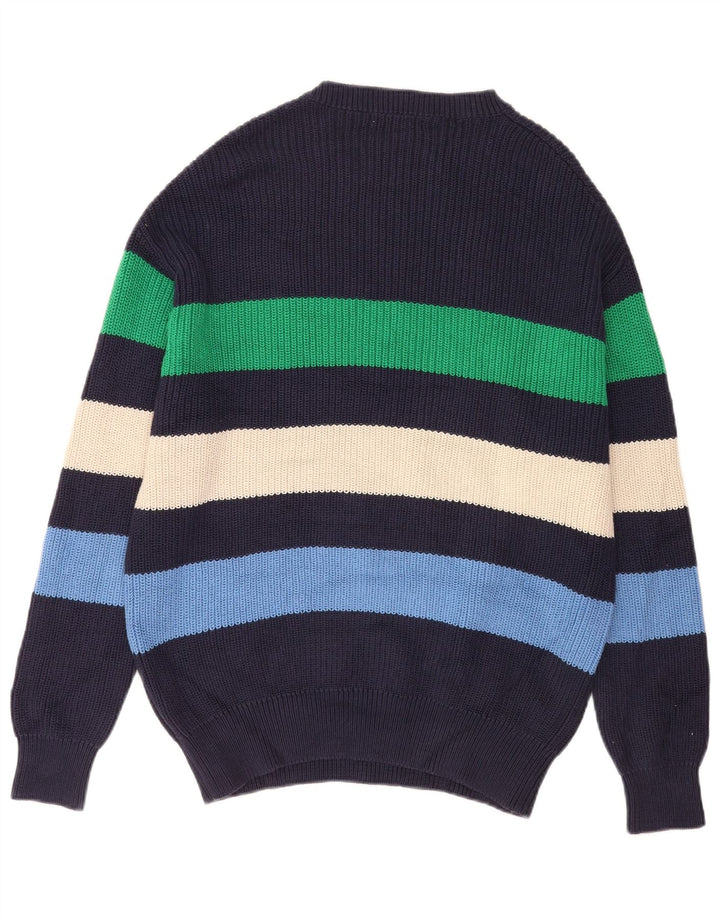 Zara Herren-Pullover mit Rundhalsausschnitt, mittlere marineblaue gestreifte Baumwolle