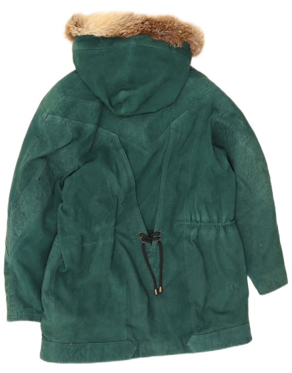 Vintage Damen Wildleder übergroße Parkajacke IT 40 Kleines grünes Leder