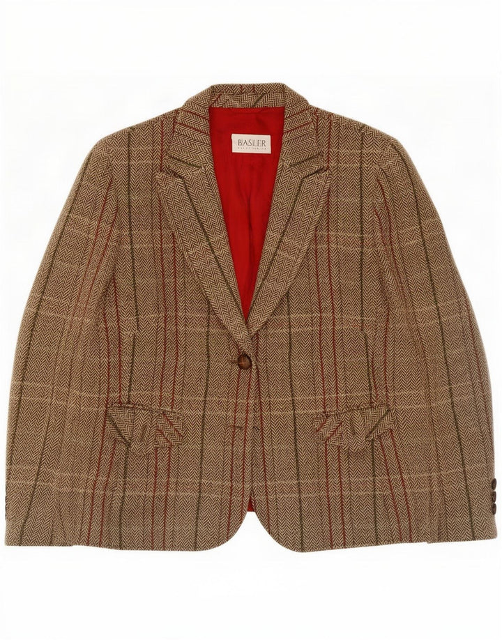 Basler Damen-Blazerjacke mit 1 Knopf, UK 16, große beige karierte Schurwolle