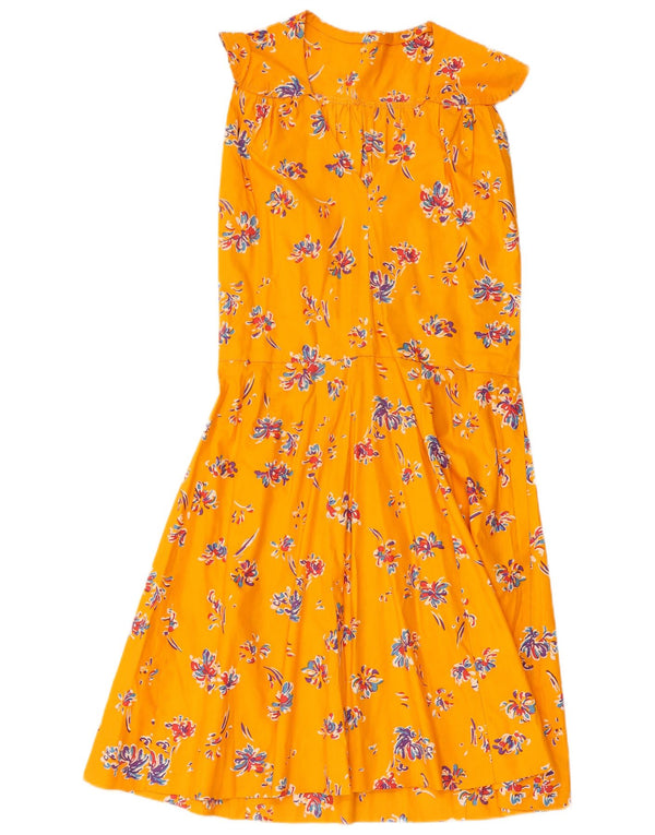 Vintage Damen Ärmelloses Sonnenkleid UK 10 Kleines gelbes Blumenmuster