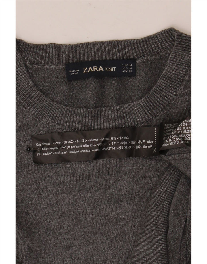 Zara Damen-Pullover mit Rundhalsausschnitt, UK 12, mittelgraue Viskose