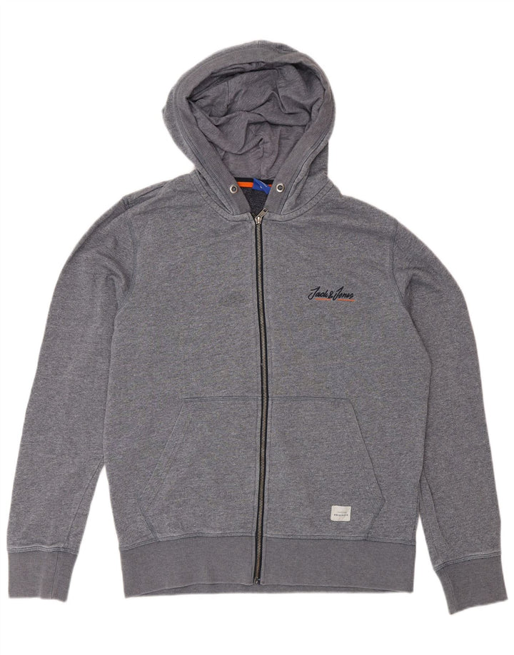 Jack & Jones Herren-Kapuzenpullover mit Reißverschluss, mittelgrau geflecktes Polyester