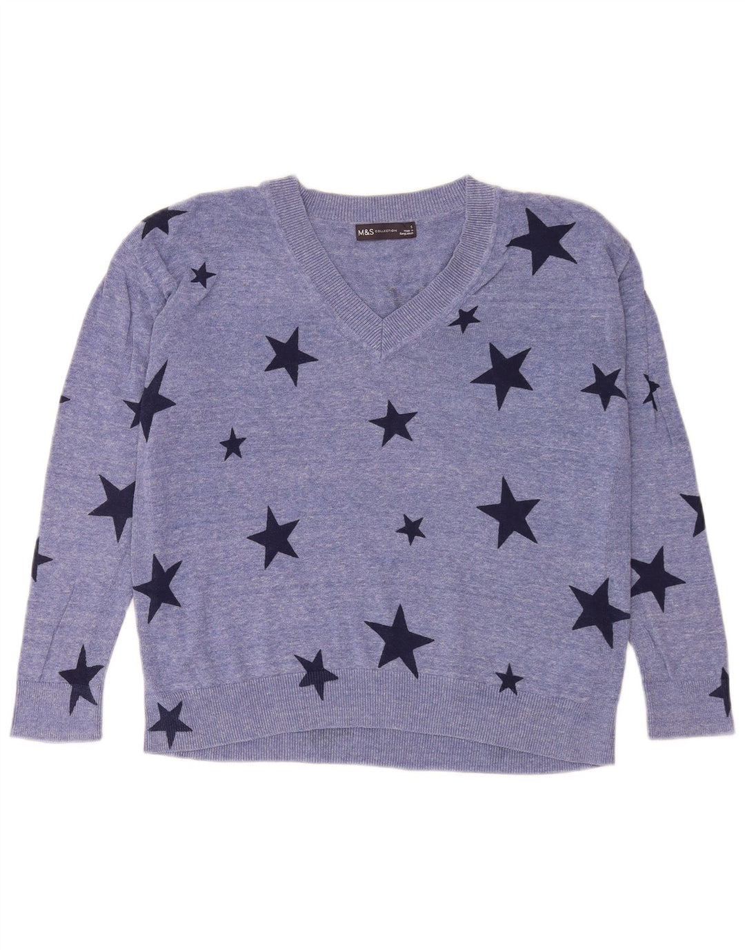 Marks & Spencer Damen-Pullover mit grafischem V-Ausschnitt, Gr. 10, Größe S, Blau