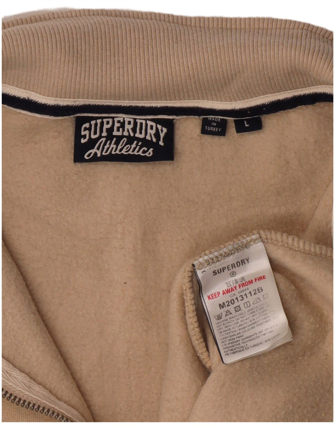 SUPERDRY Herren-Sweatshirt mit Reißverschluss am Hals, Größe L, beige, Baumwolle