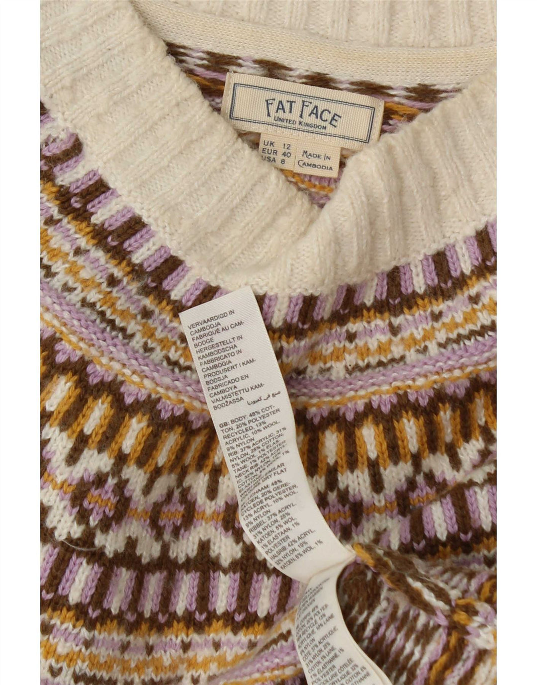 Fat Face Damen-Pullover mit U-Boot-Ausschnitt, Gr. 12, mittelmehrfarbig