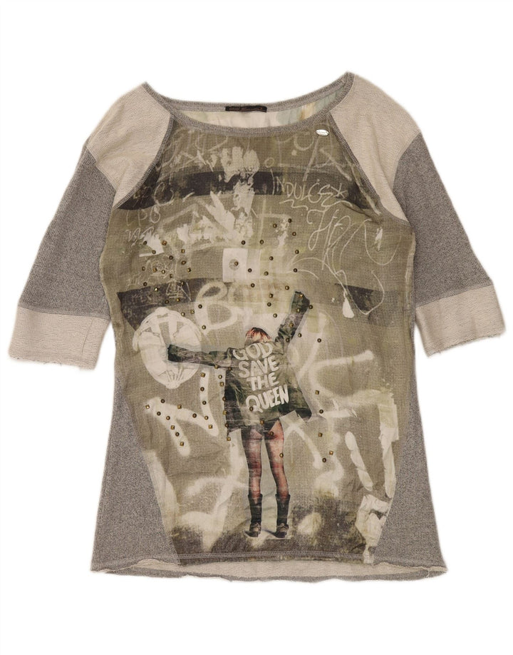 Gaudi Grafik-Blusenoberteil für Damen UK 18 XL Graues Colourblock-Polyester