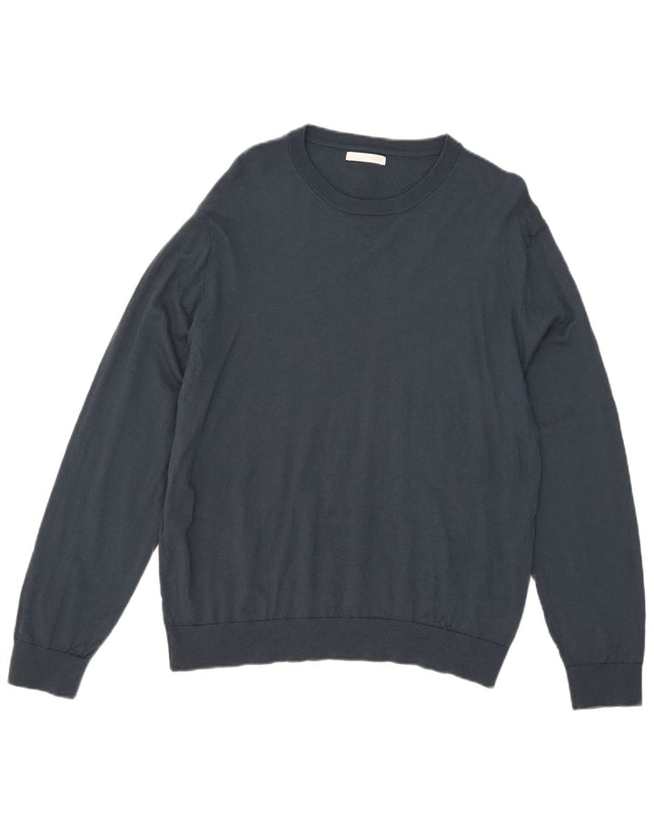 Zara Herren-Pullover mit U-Boot-Ausschnitt, XL, marineblaue Wolle