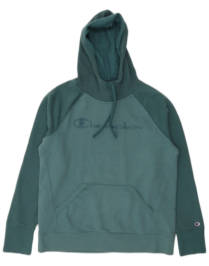 Champion Herren-Kapuzenpullover mit Grafik, mittelblaue Colourblock-Baumwolle
