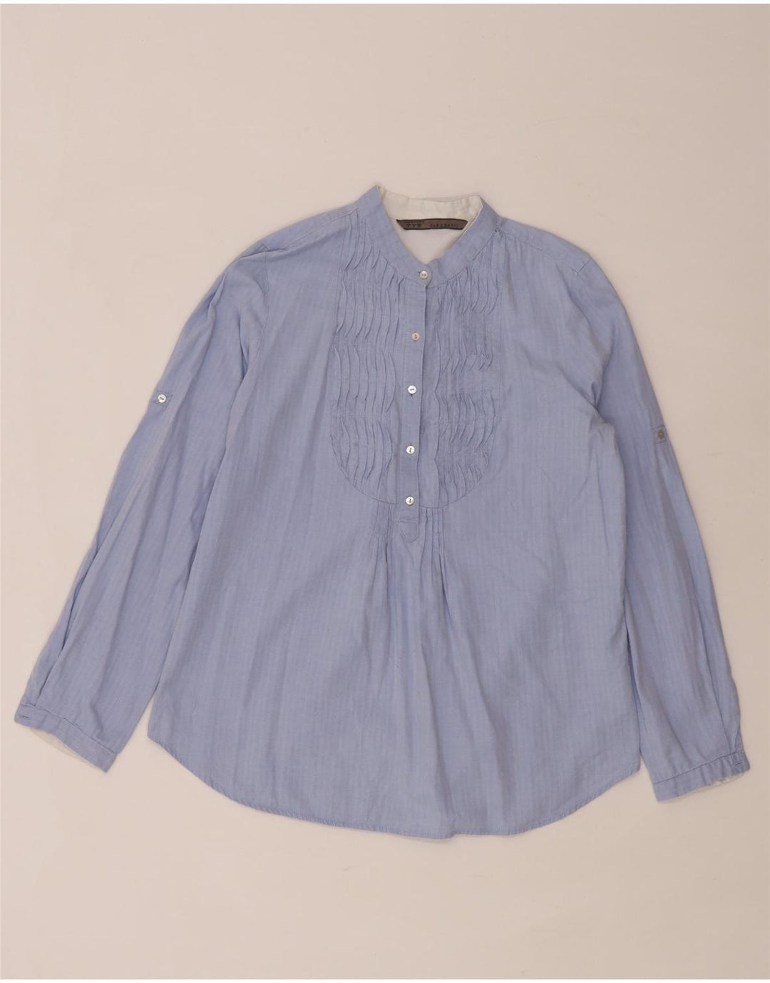 Zara Damen Pullover-Hemd UK 10 Small Blue Herringbone Cotton