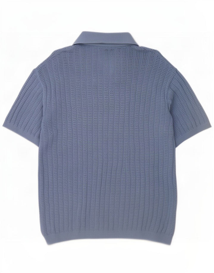 Kurzärmliger Strickjackenpullover für Herren von Zara aus mittelblauer Baumwolle