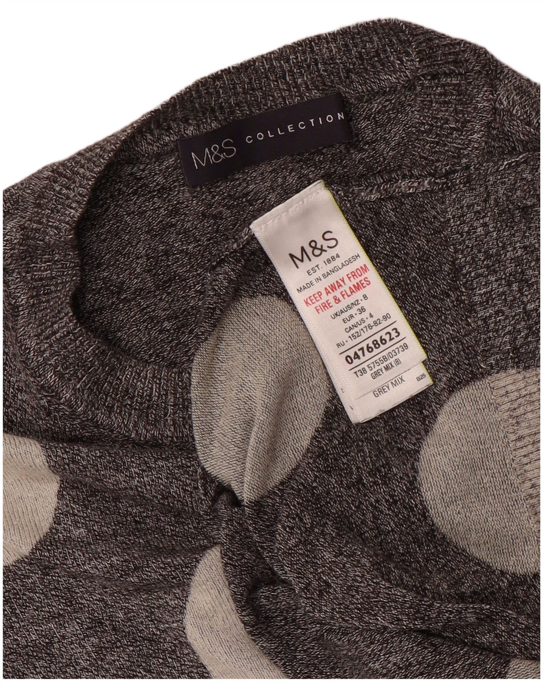 Marks & Spencer Damen-Pullover mit Rundhalsausschnitt, Gr. 8, klein, grau gepunktet