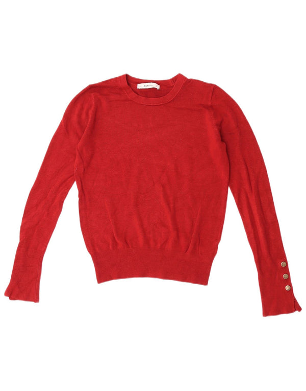 Zara Damen Crop U-Boot-Ausschnitt Pullover Pullover UK 10 Small Rote Viskose