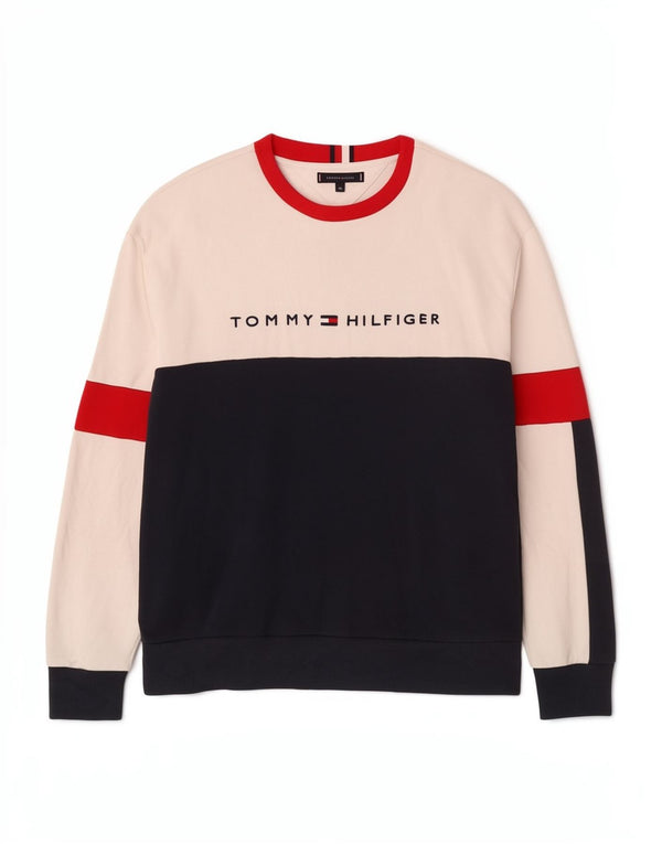 Tommy Hilfiger Damen Grafik-Sweatshirt-Pullover XL, weiße Colourblock-Baumwolle