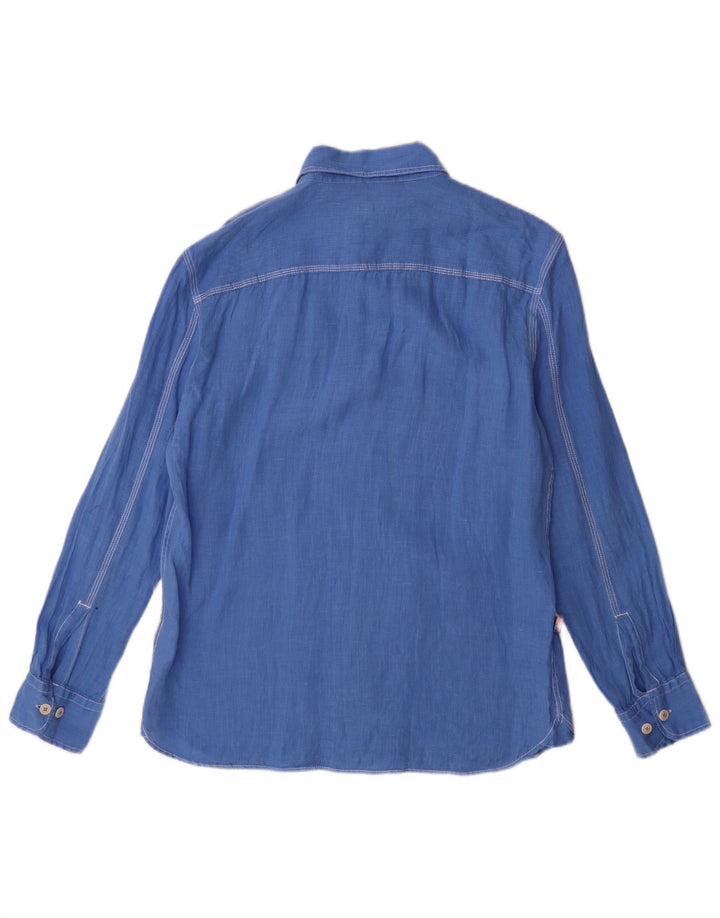 Blauer Herrenhemd Mittelblaues Leinen