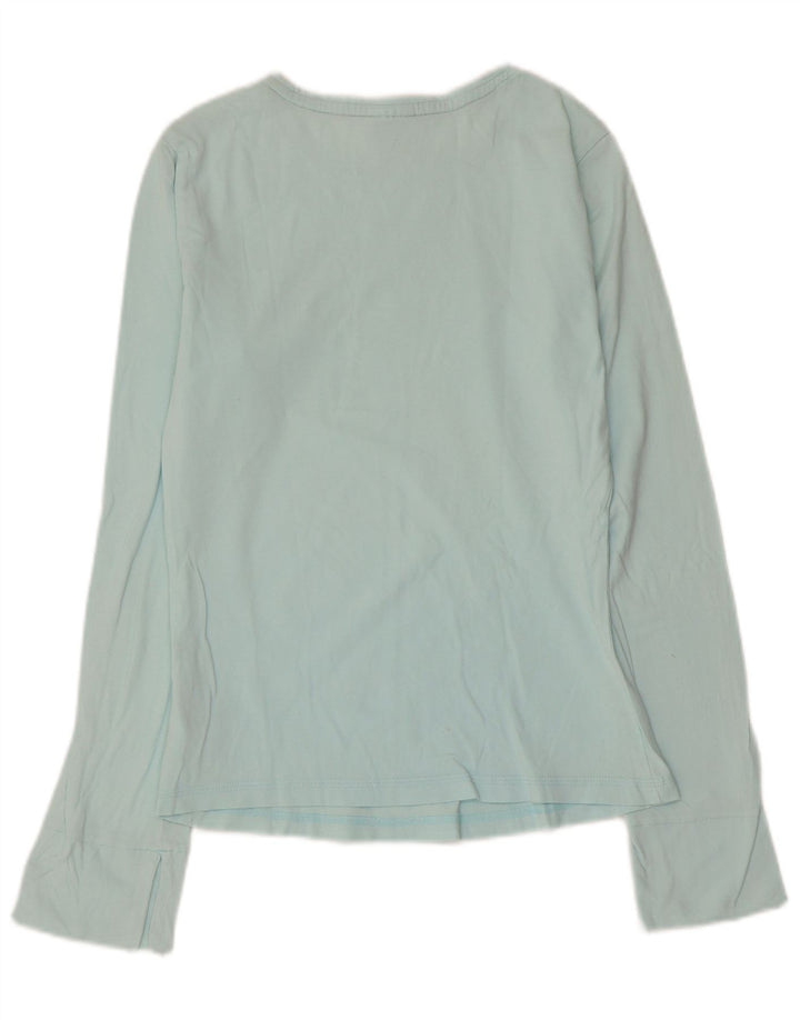 ADIDAS Damen Top Langarm UK 10 Small Blau Baumwolle