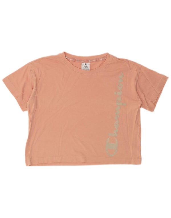 Champion Damen Crop Graphic T-Shirt Top UK 10 Small Pink