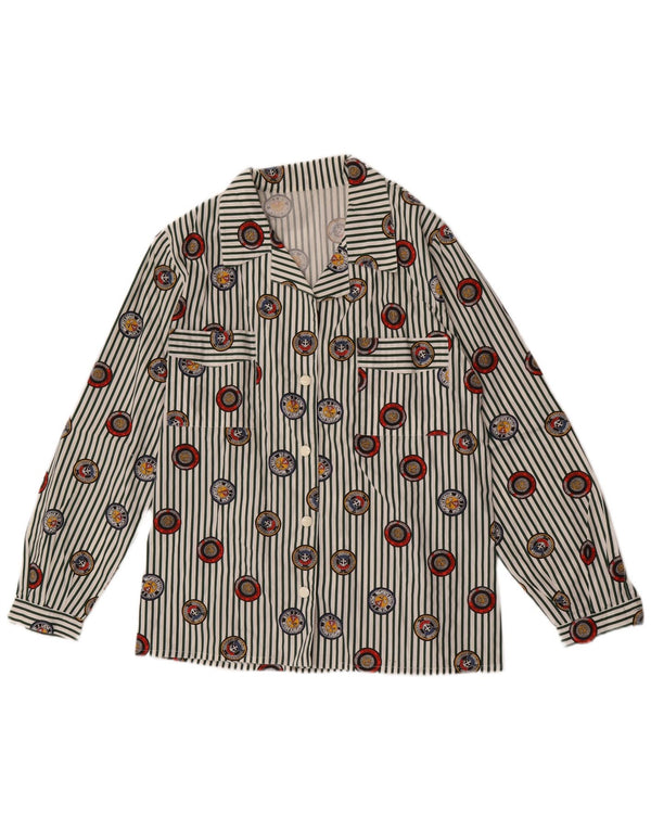 Vintage Damen Grafikshirt UK 14 Medium Mehrfarbig Nadelstreifen