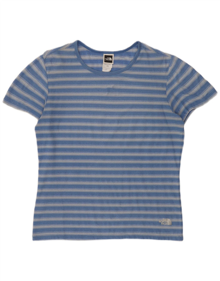 The North Face Damen T-Shirt Top UK 16 Large Blau gestreift Polyester