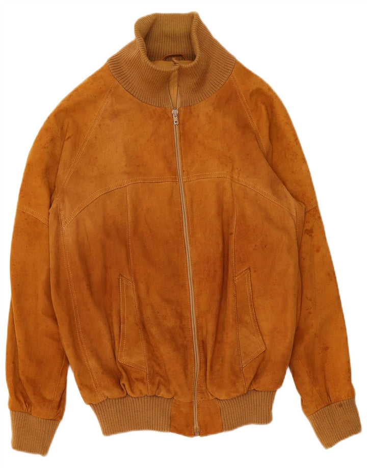 Vintage Herren Wildleder Bomberjacke IT 50 Großes Beige Leder