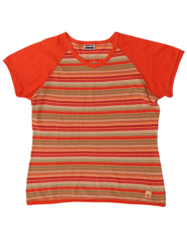 Arena Damen T-Shirt Top UK 14 Large Orange gestreift