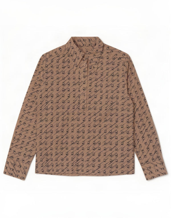 Vintage Damen Pullover Shirt UK 12 Medium Beige Geometrisch