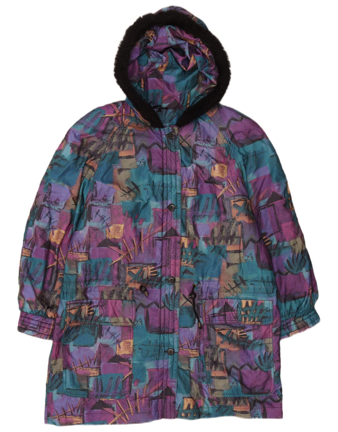 Vintage Damen Übergroßer Windjacke mit abstraktem Muster UK 18 XL Lila