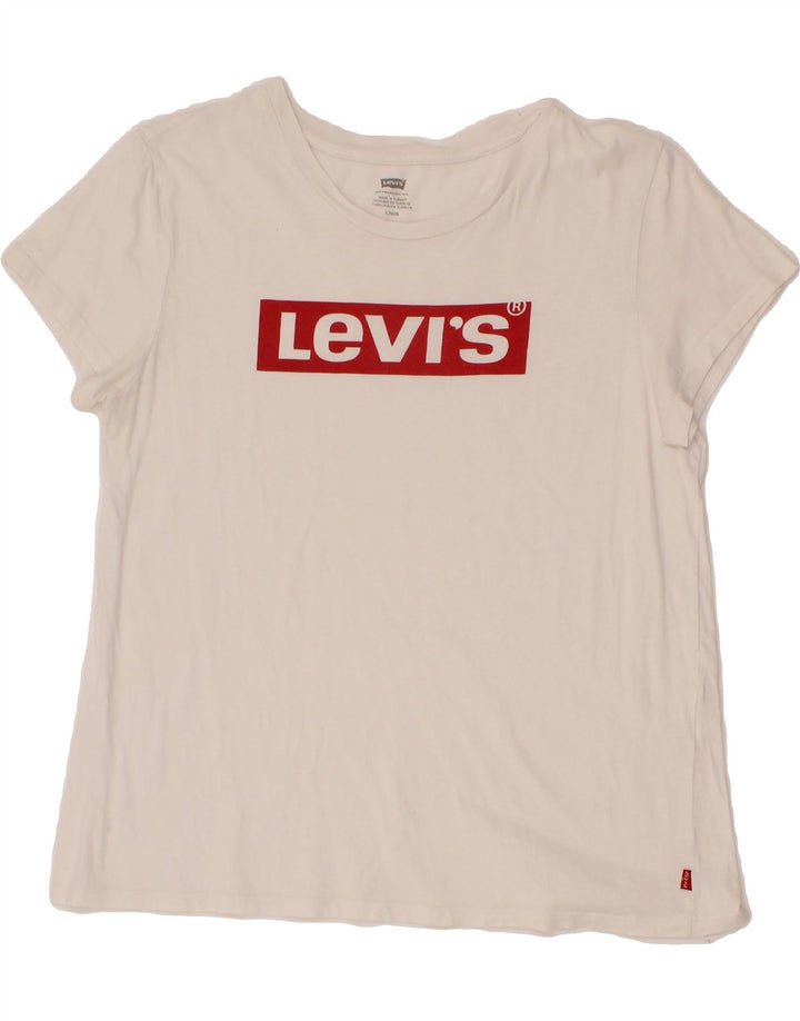 LEVI'S Womens Graphic T-Shirt Top UK 14 Large White Vintage Levi's and Second-Hand Levi's from Messina Hembry 