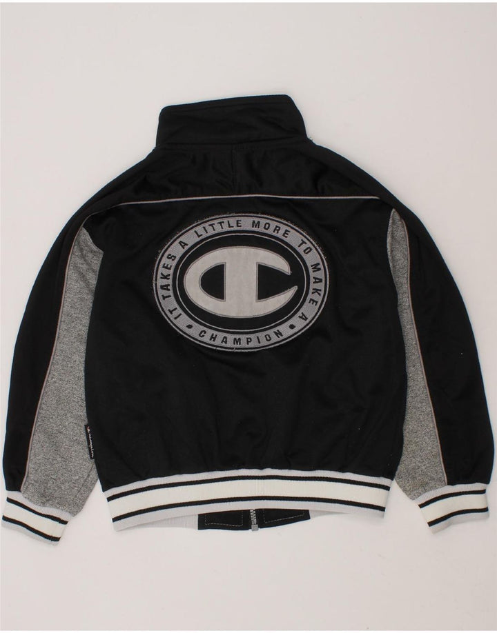 CHAMPION Boys Graphic Tracksuit Top Jacket 5-6 Years Black Colourblock Vintage Champion and Second-Hand Champion from Messina Hembry 