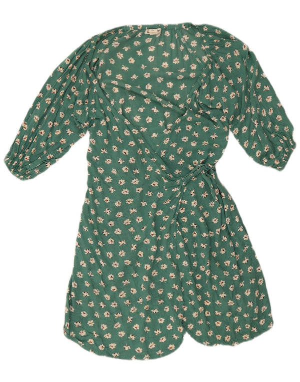 Billabong Wickelkleid mit 3/4-Ärmeln für Damen, UK 12, Mittelgrün mit Blumenmuster