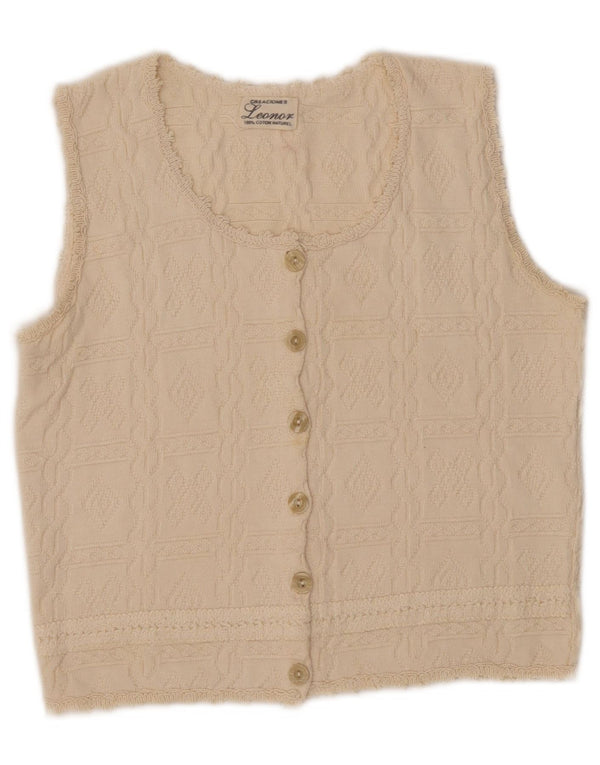 LEONOR Damen Crop Ärmelloser Cardigan Pullover UK 10 Small Beige Baumwolle