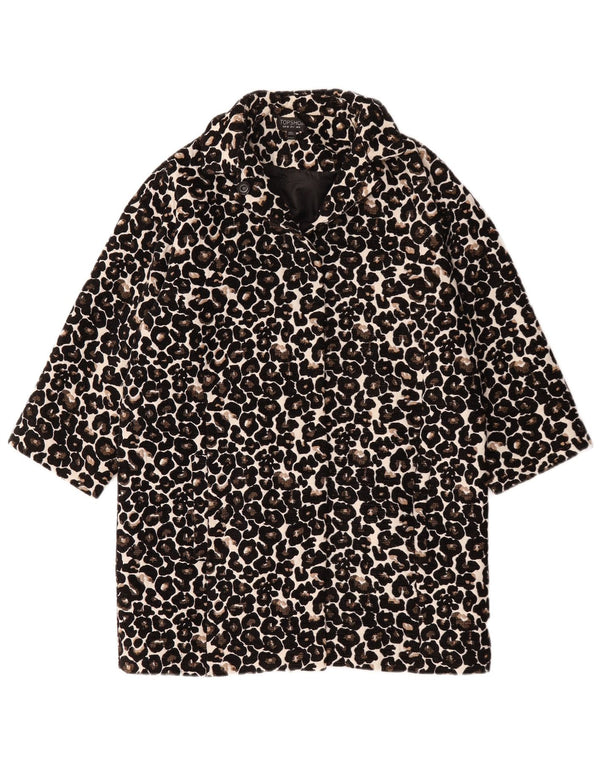 Topshop Damen Übergroßer Mantel UK 8 Kleine schwarze Baumwolle mit Animal-Print