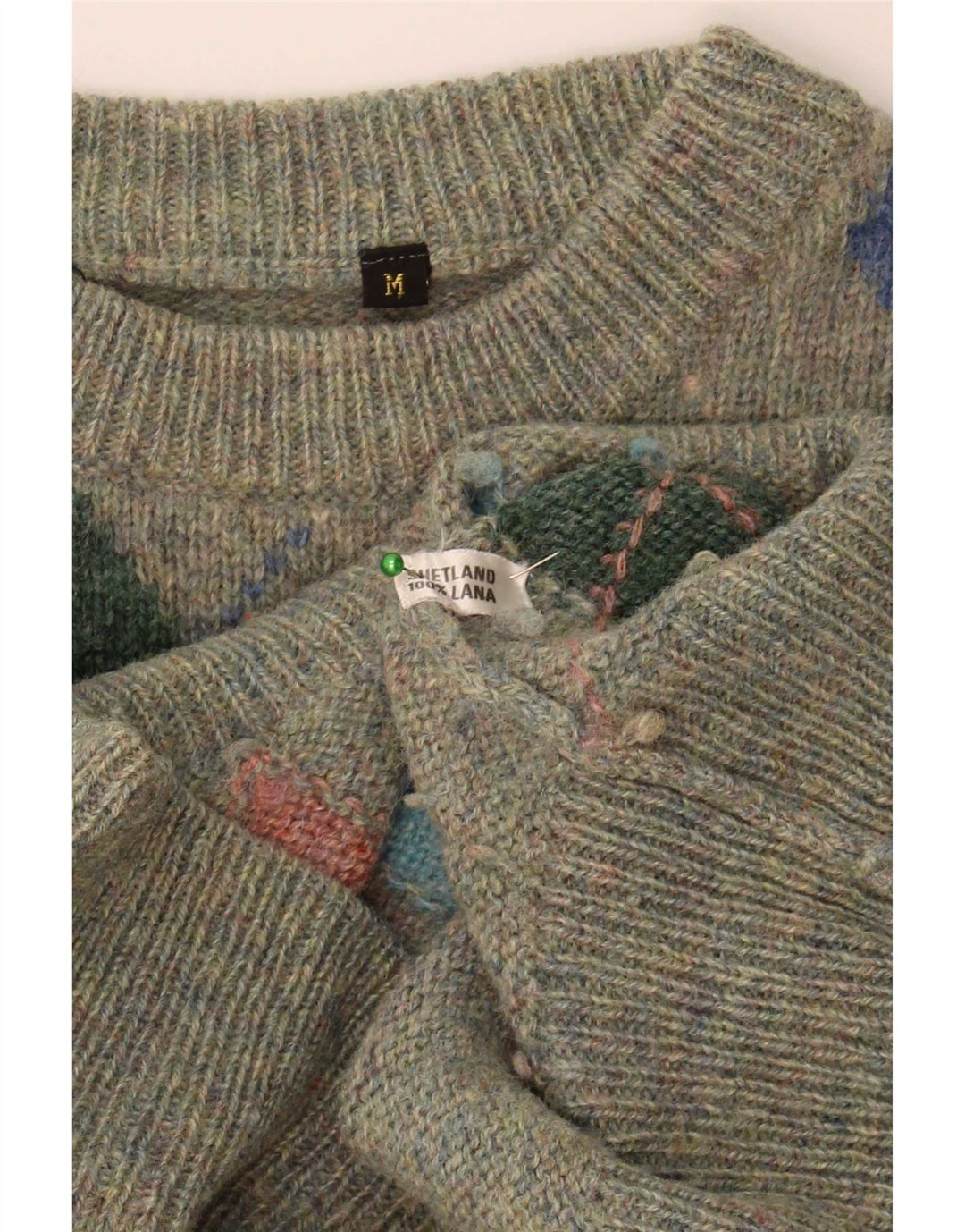 Vintage Herren-Pullover mit Rundhalsausschnitt, Mittelgrün, Argyle/Diamant-Wolle