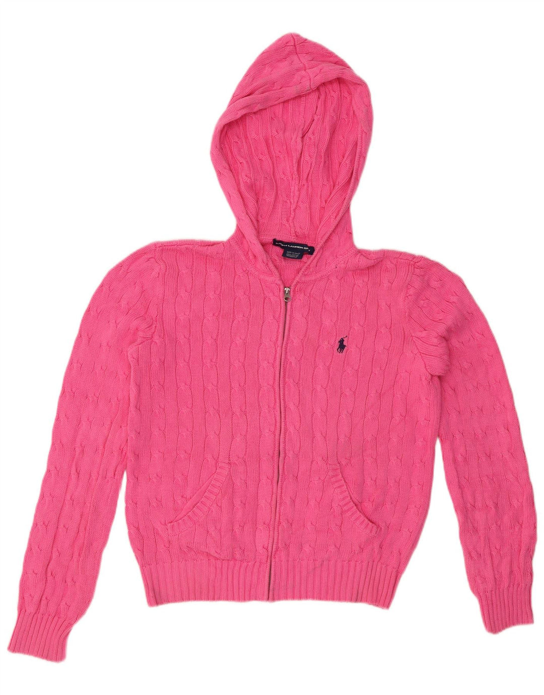 Ralph Lauren Damen Kapuzen-Crop-Cardigan-Pullover UK 16 Große rosa Baumwolle