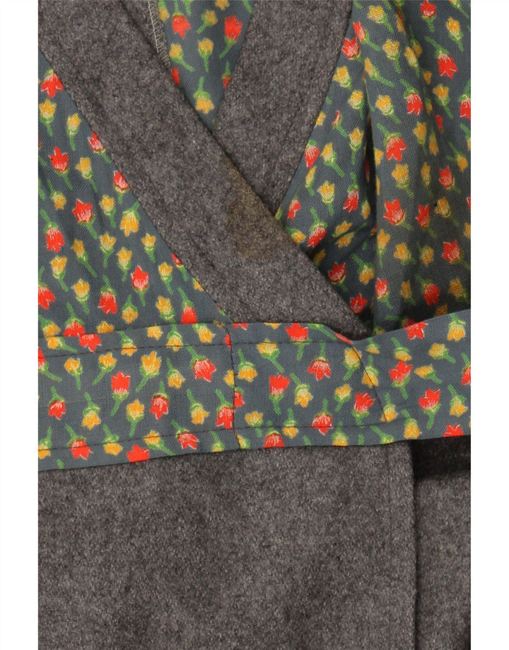 LUSSO Womens Wrap Dress UK 12 Medium Grey Floral Wool Vintage Lusso and Second-Hand Lusso from Messina Hembry 