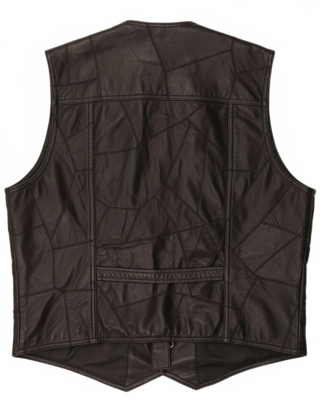 Vintage Herren Leder Utility Gilet UK 38 Medium Schwarz Patchwork