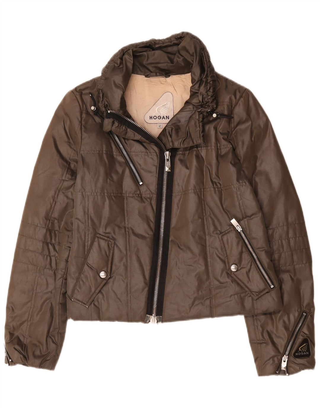 Hogan Damen Wattierte Jacke IT 42 Mittelbraunes Polyester