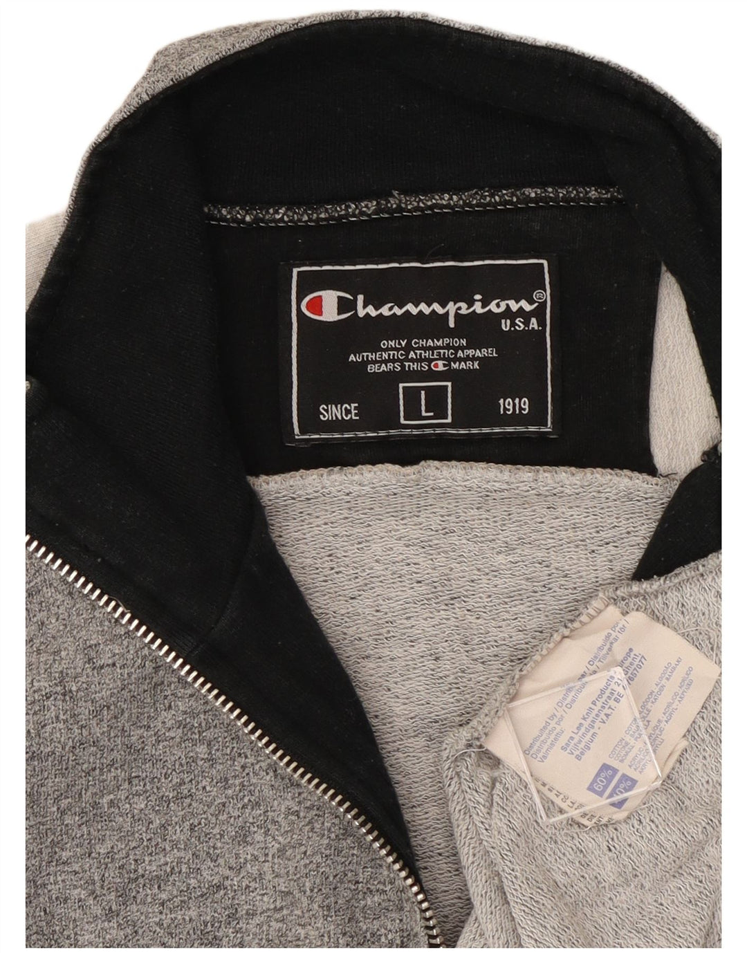 CHAMPION Herren-Sweatshirt mit Reißverschluss am Hals, groß, graue Blockfarben-Baumwolle