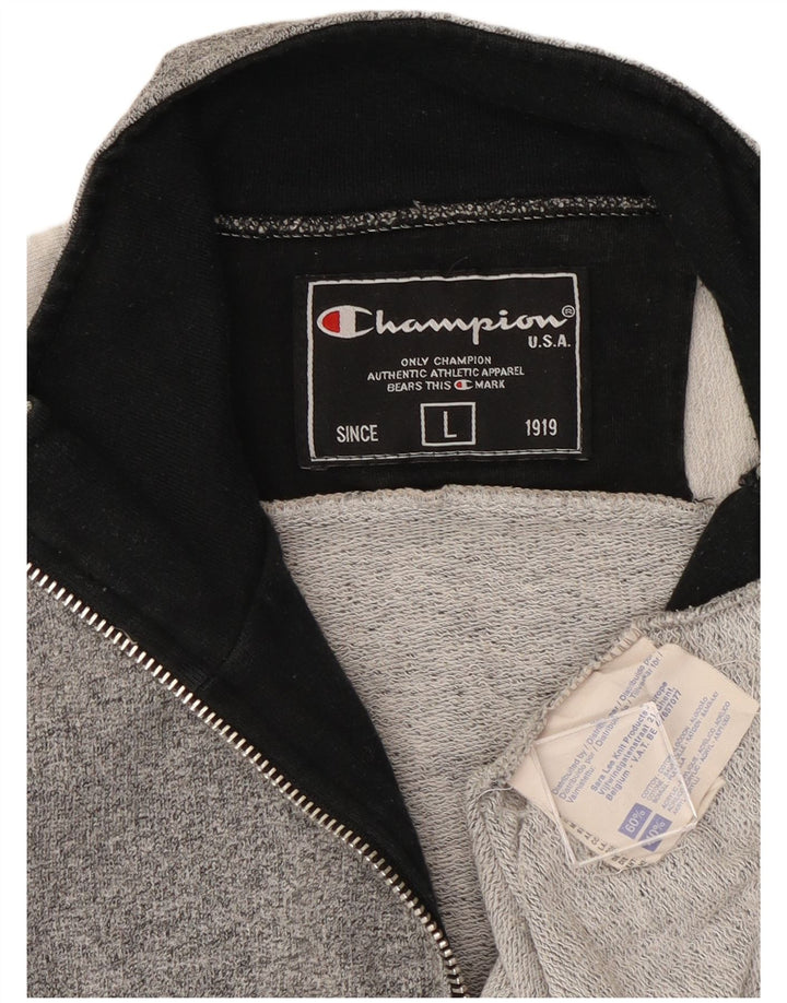 CHAMPION Herren-Sweatshirt mit Reißverschluss am Hals, groß, graue Blockfarben-Baumwolle