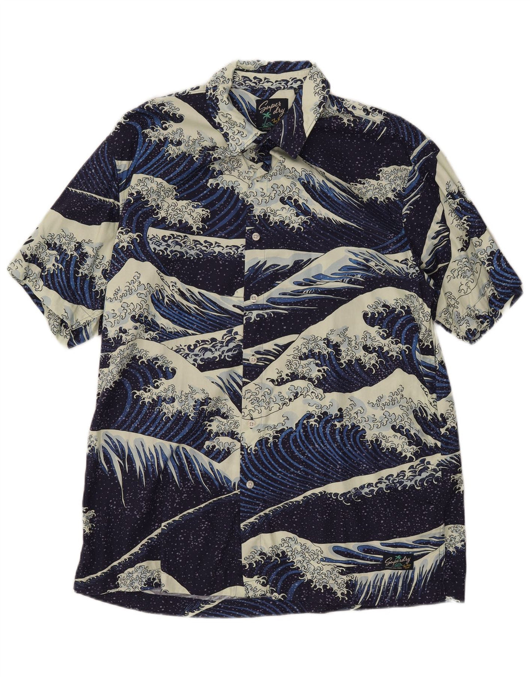 SUPERDRY Herren-Grafik-Kurzarmhemd XL aus marineblauer Baumwolle