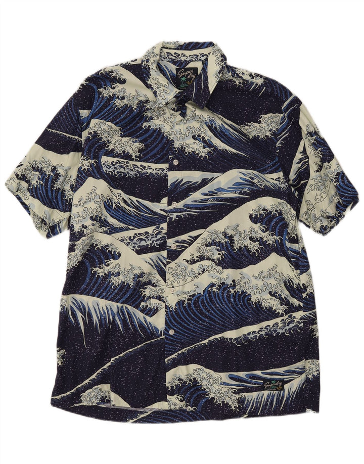 SUPERDRY Herren-Grafik-Kurzarmhemd XL aus marineblauer Baumwolle