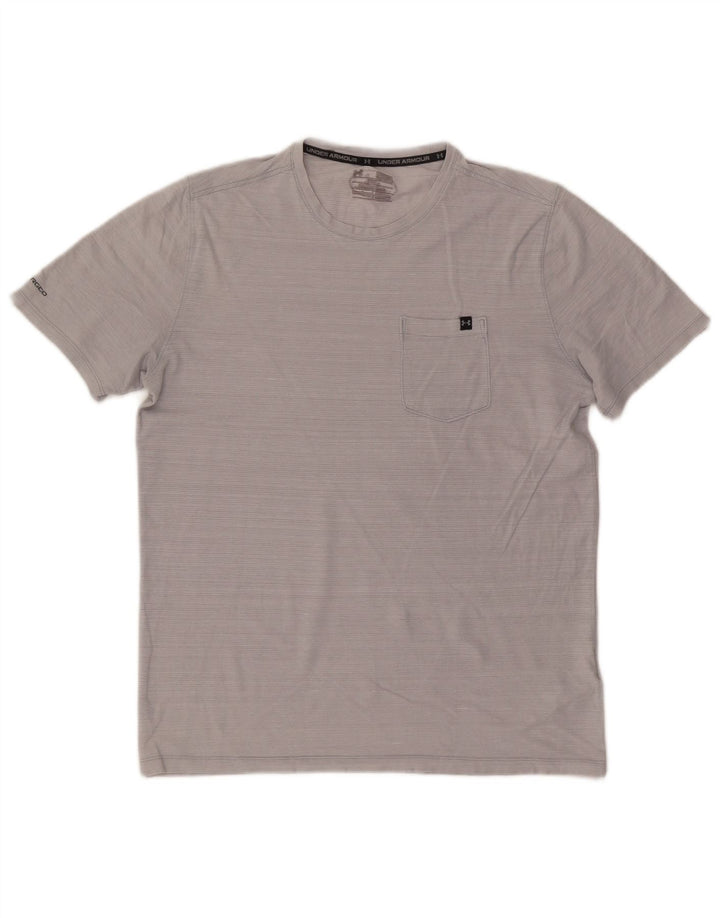 UNDER ARMOUR Herren Heat Gear T-Shirt-Oberteil aus mittelgrauer Nadelstreifen-Baumwolle