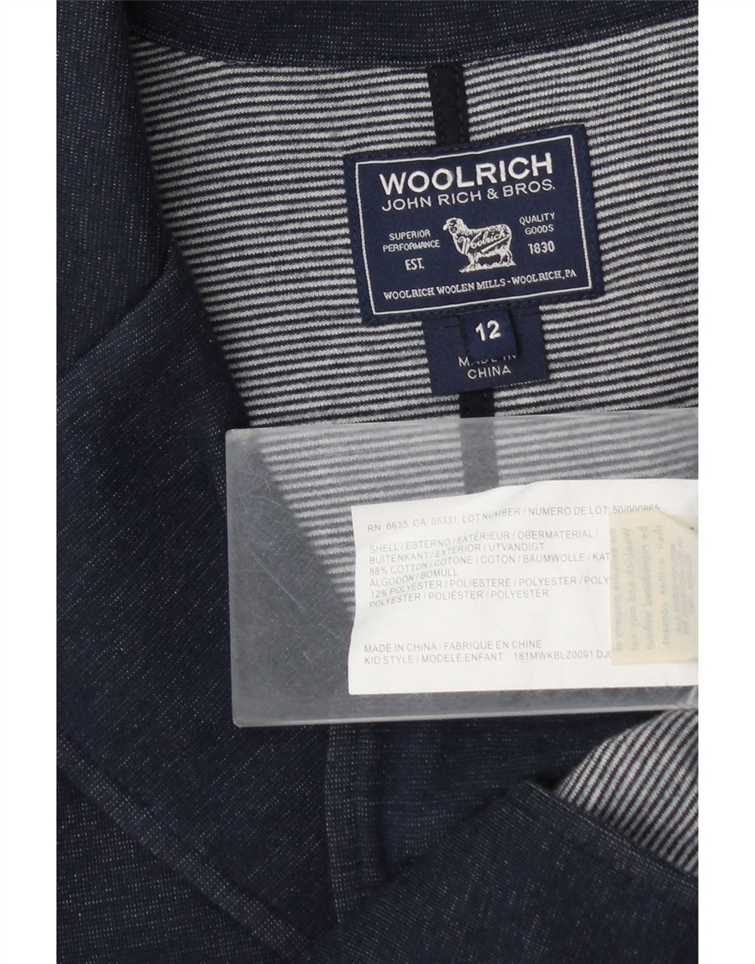 Woolrich Jungen-Blazer mit 3 Knöpfen, 11–12 Jahre, marineblaue Baumwolle