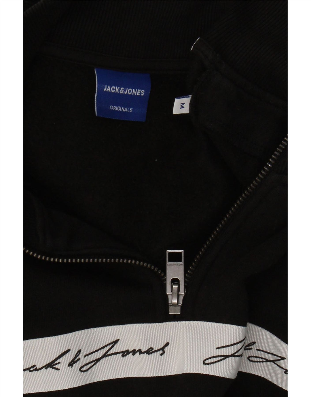 JACK & JONES Mens Graphic Zip Neck Sweatshirt Jumper Medium Black Cotton Vintage Jack & Jones and Second-Hand Jack & Jones from Messina Hembry 