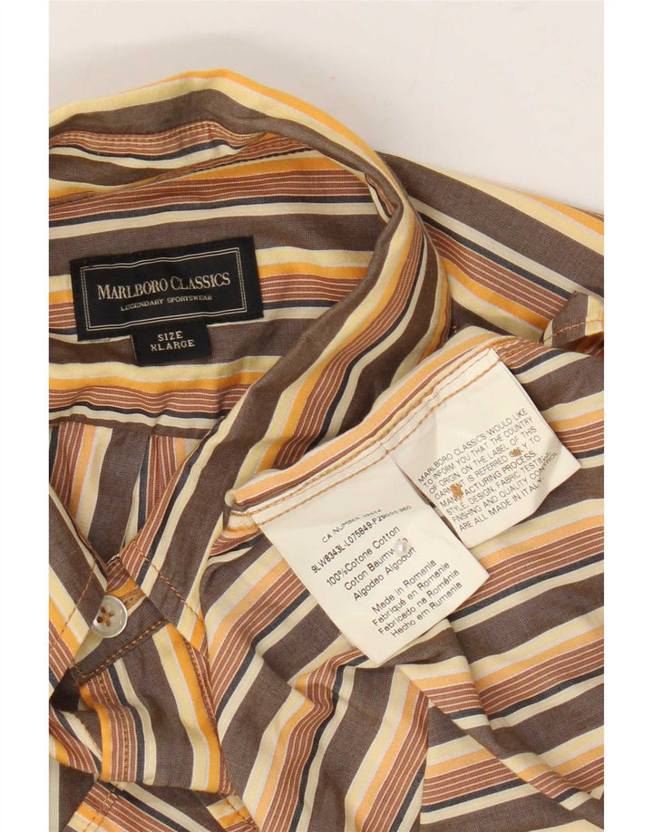 Marlboro Classics Herren-Hemd, reguläre Passform, XL, braun gestreift, Baumwolle