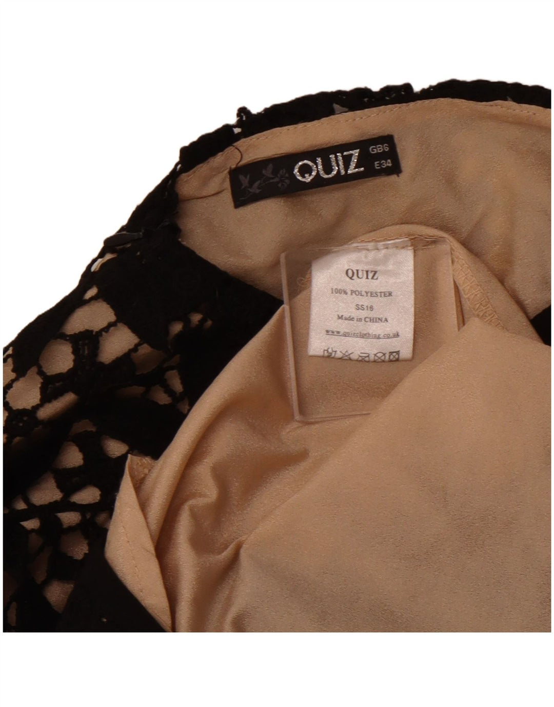 QUIZ Damen Häkelkleid in A-Linie, ärmellos, Gr. 6, XS, Schwarz mit Blumenmuster