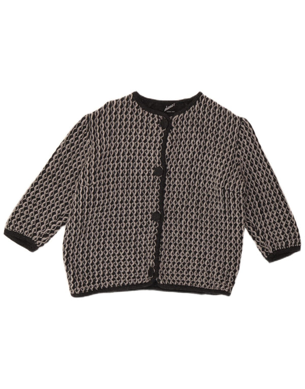 Vintage Damen 3/4 Ärmel Cardigan Pullover UK 12 Mittelgrau Geometrisch