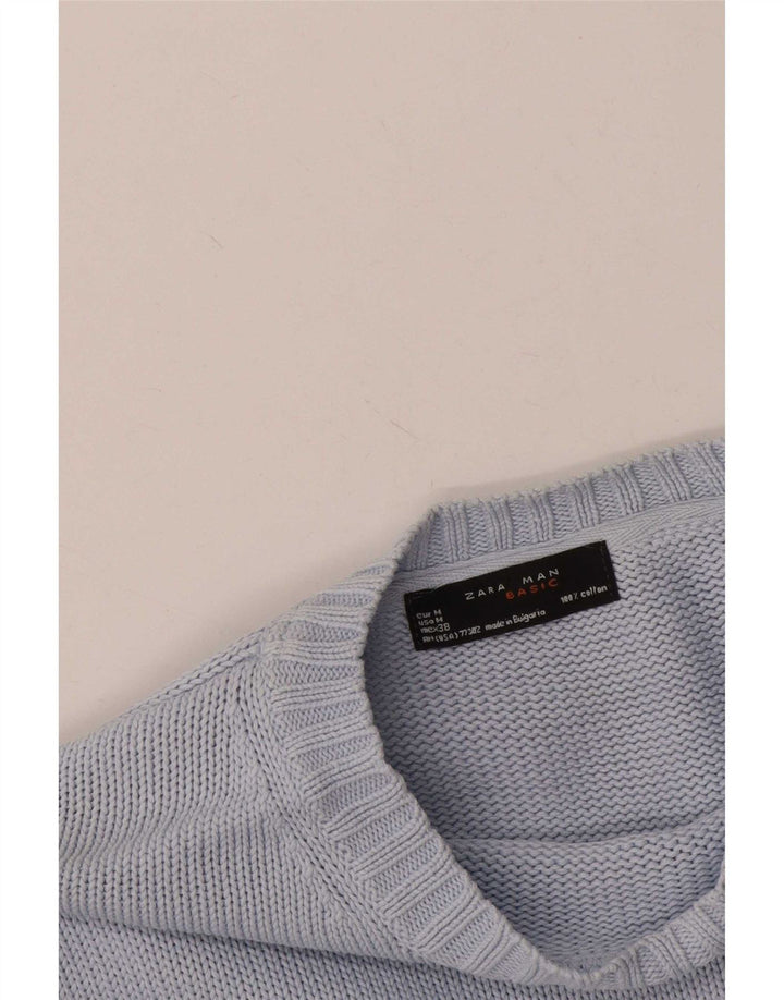 Zara Herren-Pullover mit Rundhalsausschnitt, mittelblaue Baumwolle