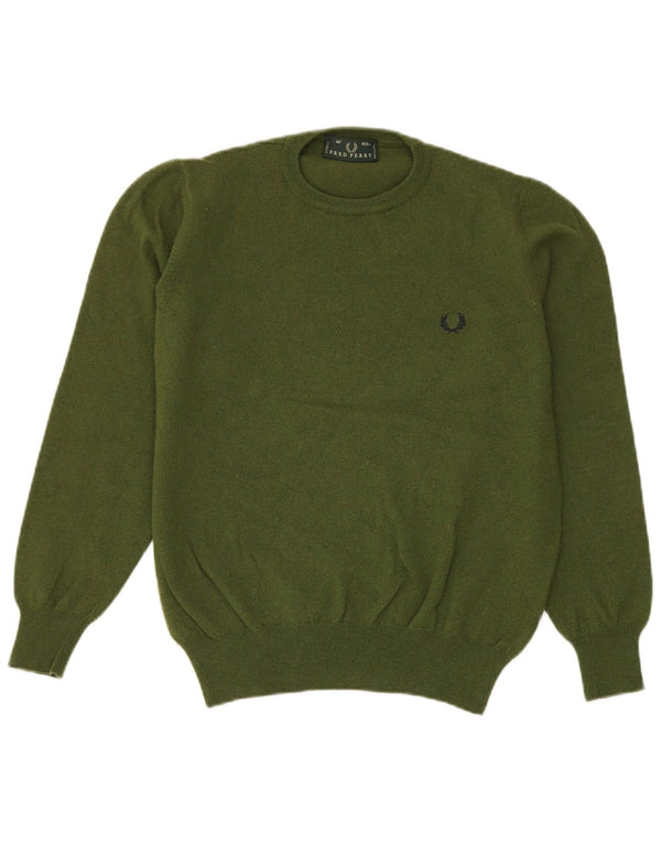 Fred Perry Herren-Pullover mit Rundhalsausschnitt, mittelgrüne Wolle